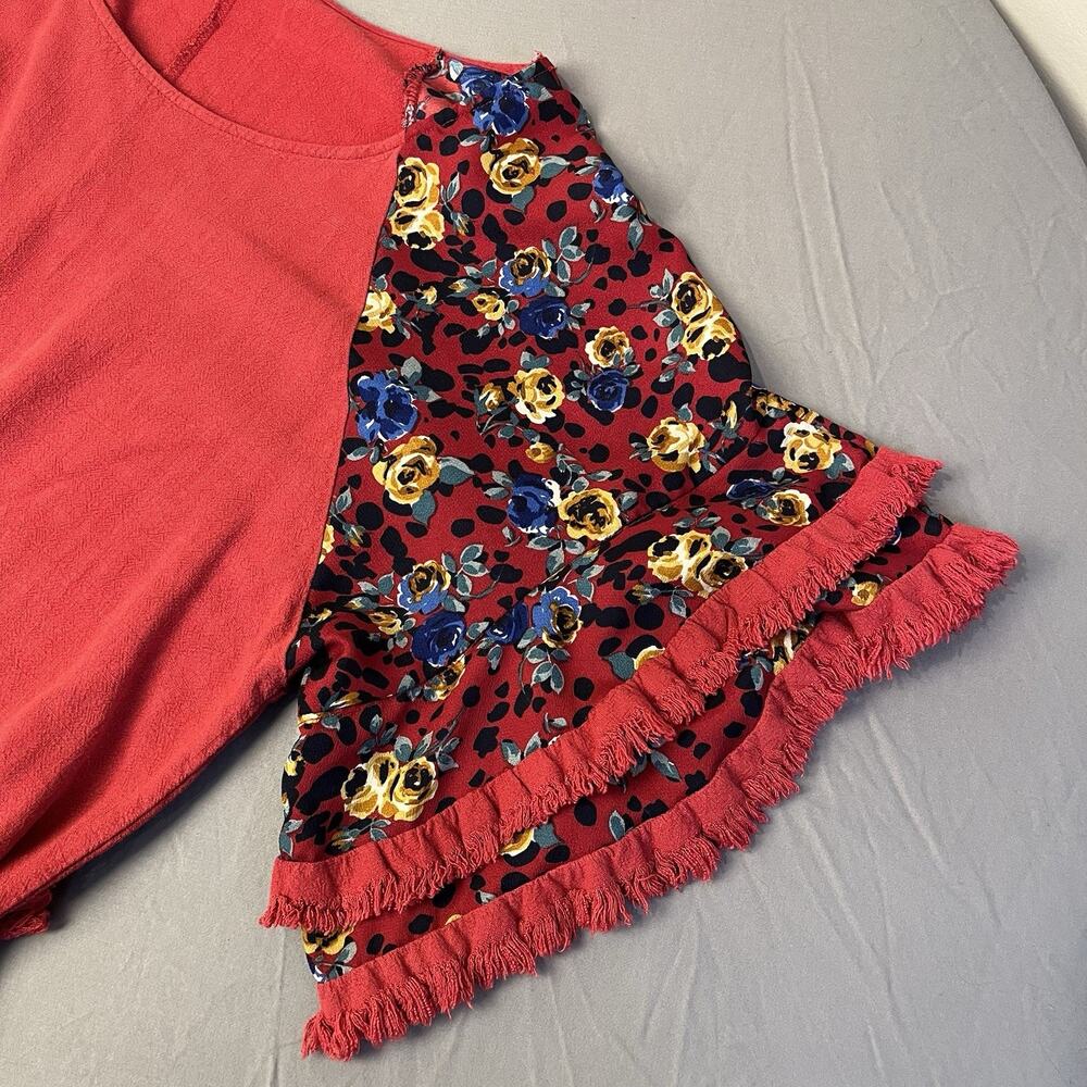 Umgee U.S.A. Women's Dress XL Red Floral Print Short Layered Sleeve Boho - Picture 5 of 11